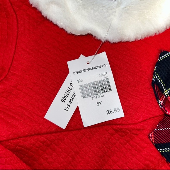 Good Lad Christmas Set Girls 5 Y Red Sweater And Plaid Leggings Fuzzy Collar - Picture 5 of 6